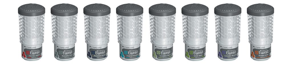 Twist passive air care commercial industrial air freshener refill facility maintenance janitorial textile tcell wick public restroom fragrance private label dispenser fresh ecoair vair washroom hygiene clean fmatic